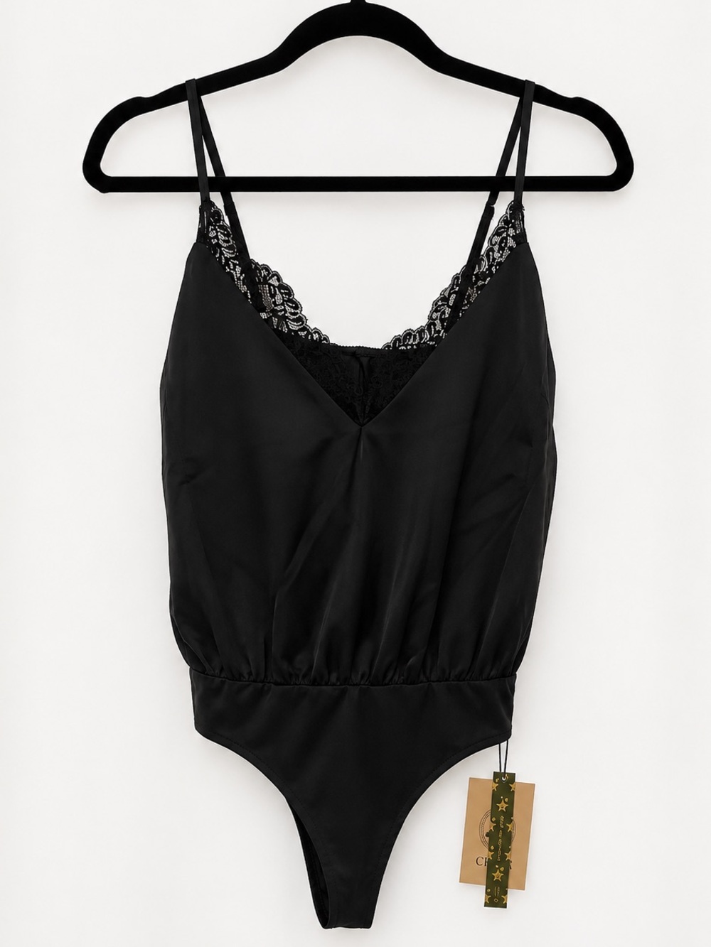 Cider Black Lace-Trim Bodysuit Chemise